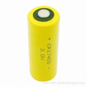 Li-MnO2 cylindrical battery with 3.0V 2,200mAh CR1/2AA size, used for alarm, gas meter and timer
